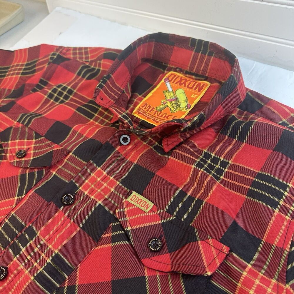 Dixxon Flannel Company Menace Mens Size Large Tall LT Red Black Yellow Plaid